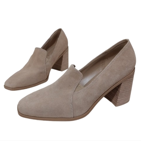 Anthropologie Joie Wevenly Pumps Loafer Sz 8.5 Suede Leather Block Stocked Heel - Picture 1 of 12